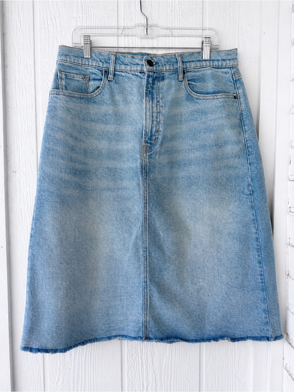 A.n.a. High rise denim midi skirt